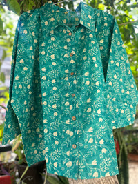 Firozi Loose Fit Cotton Hand Block Printed Shirt