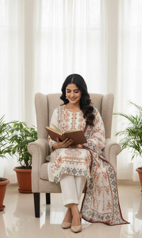 Pure Cotton Suit Set with Intricate Schiffli Work