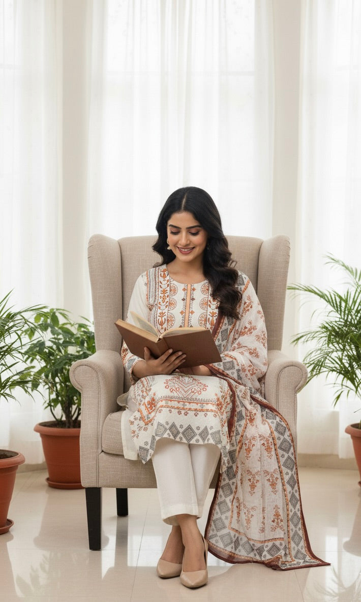 Pure Cotton Suit Set with Intricate Schiffli Work