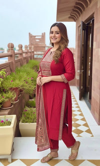Pure Cotton Maroon Kurta Set with Ajrakh Dupatta