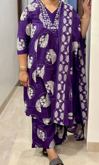 Purple Jaipur Cotton Printed Kurta Set with Dupatta