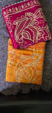 Red Gota Patti Ghewar Bhandhej Saree