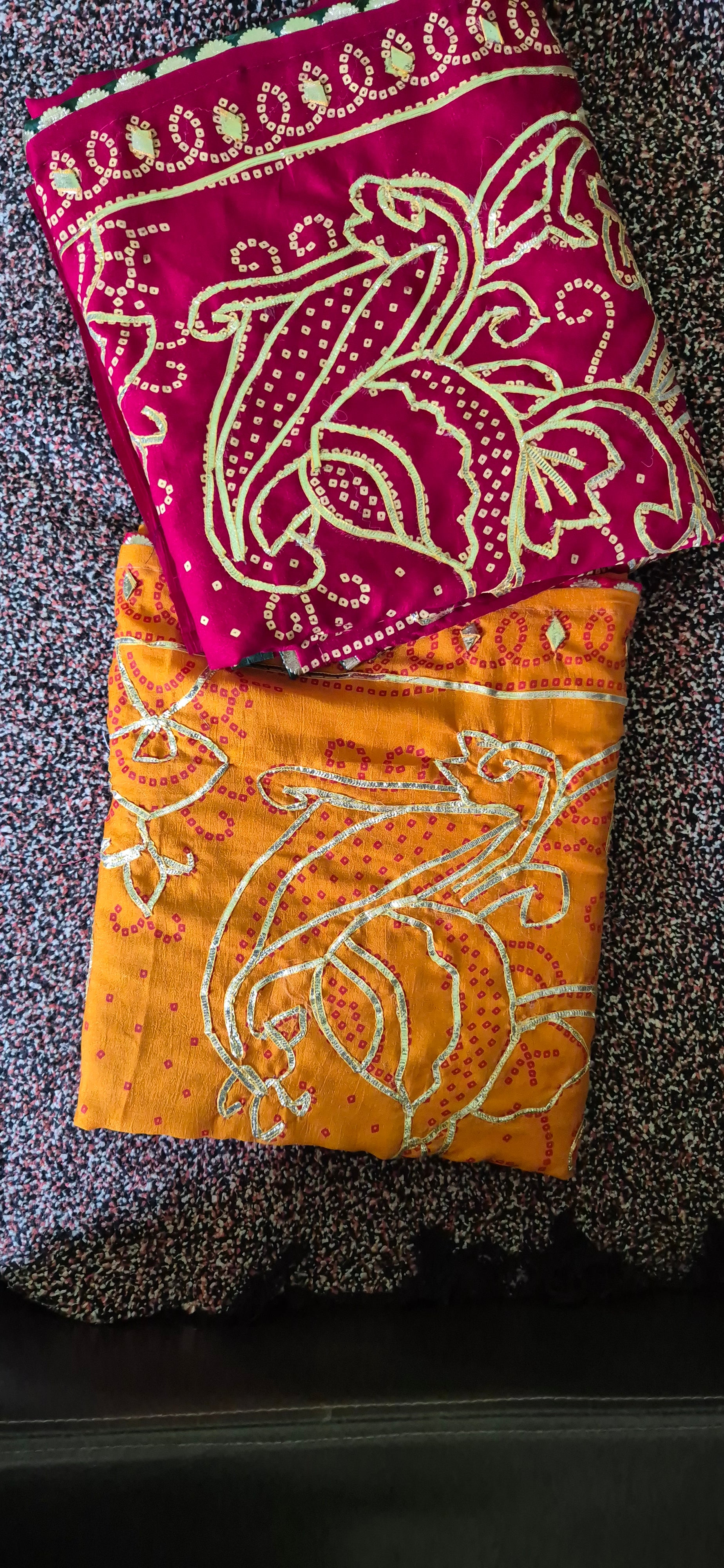 Red Gota Patti Ghewar Bhandhej Saree