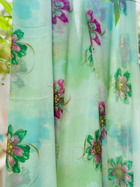 Chiffon Green Floral Saree Without Blouse