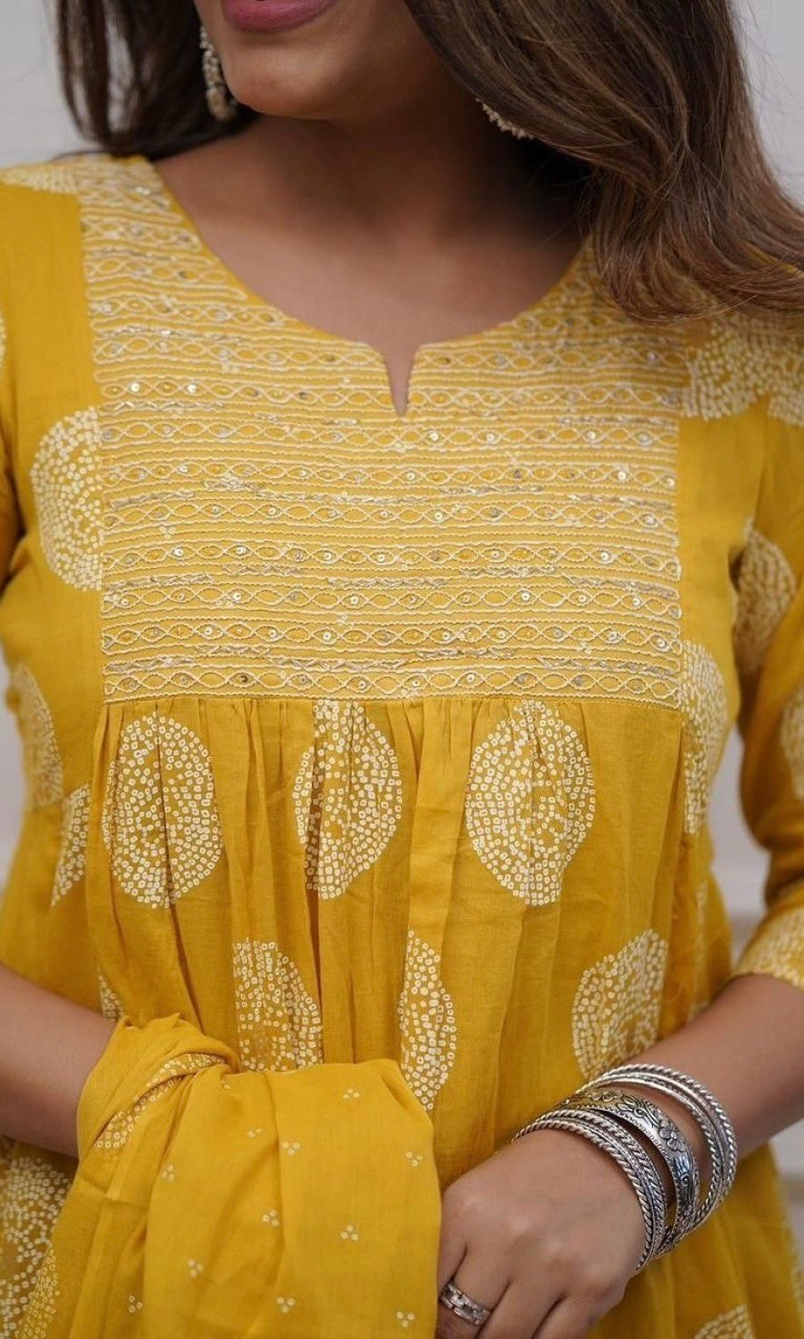 Mustard Yellow Pure Cotton Flared Kurta Three-Piece Set