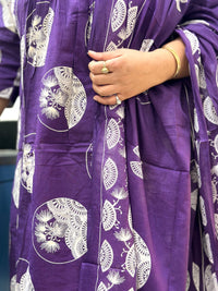 Purple Jaipur Cotton Printed Kurta Set with Dupatta