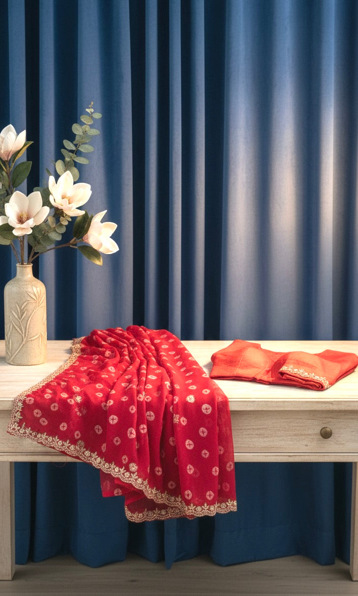 Elegant Red Bandhani Saree with Border