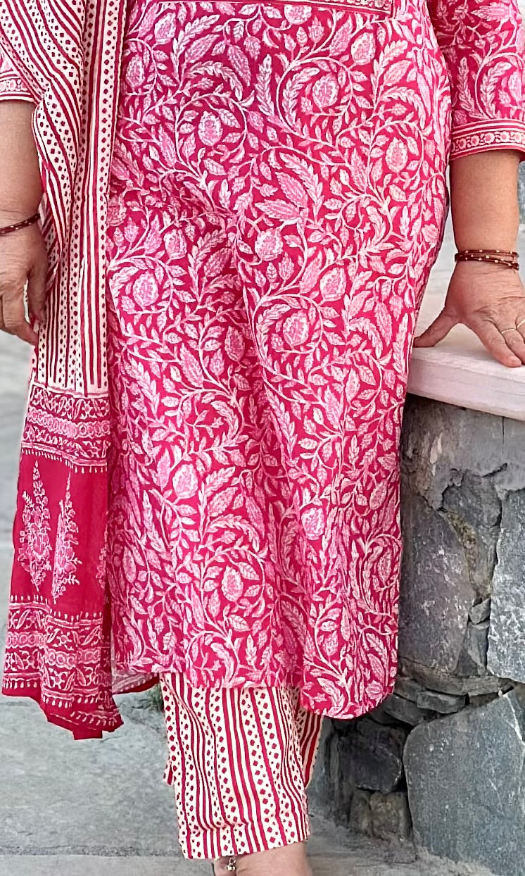Pink Jaipuri Print Pure Cotton Kurta Set