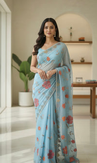 Hand Brush Painted kaccha Gota Patti Saree