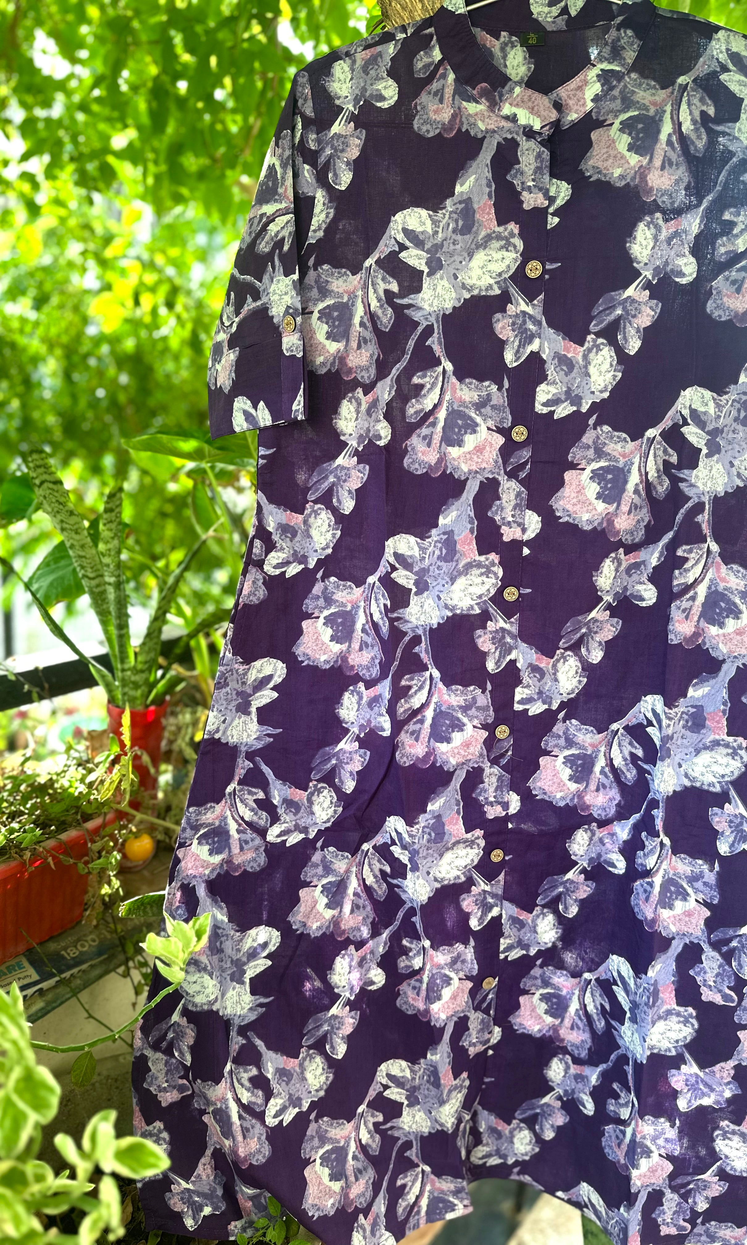 Pure Cotton Purple Floral Cord Set