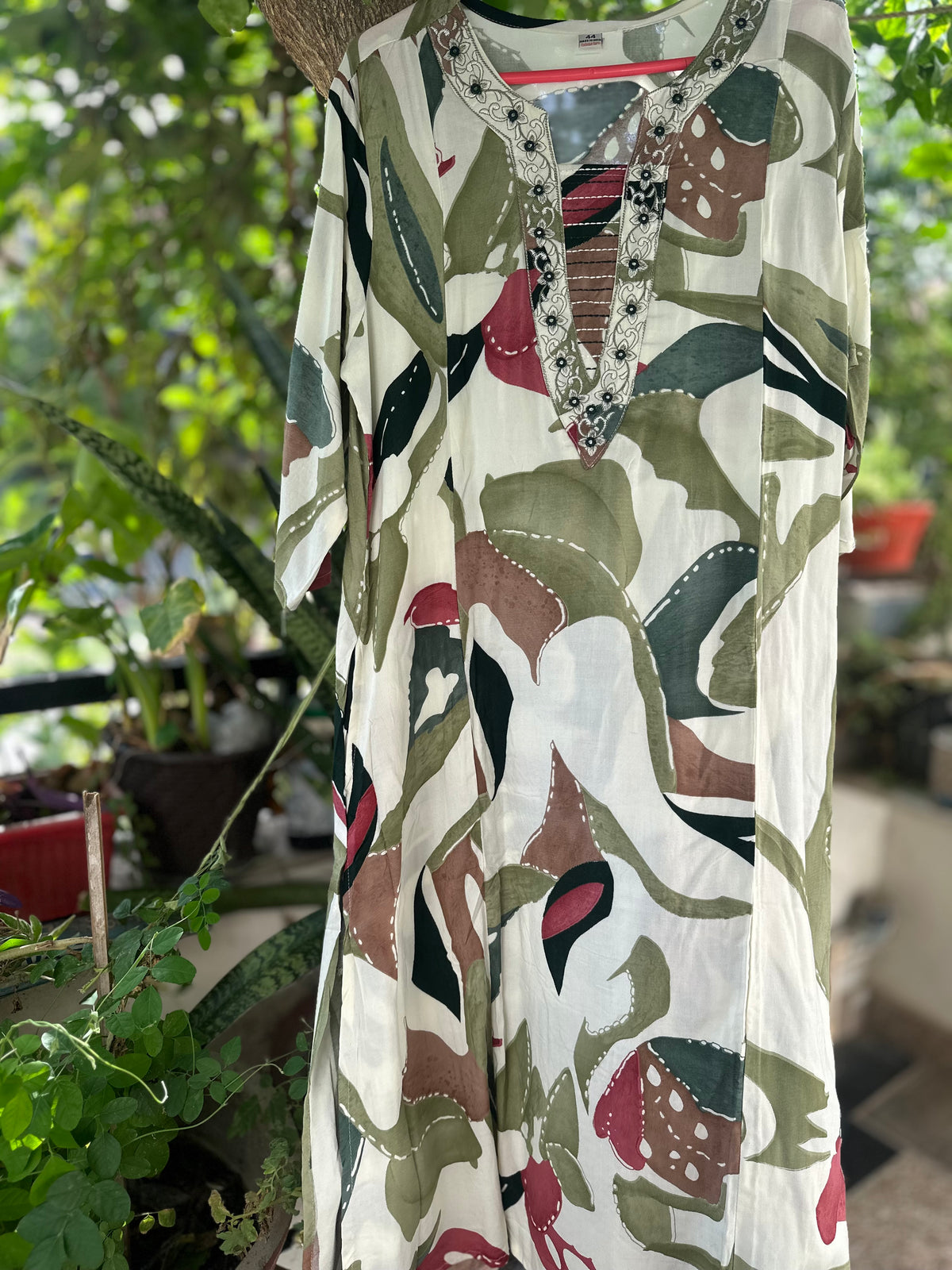 Olive Green Abstract Printed Cotton Rayon Cord Set