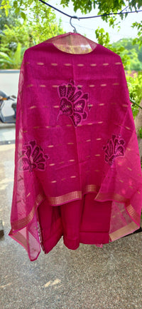 Rani Pink Embroidered Muslin Silk Set