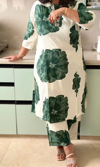 Green Floral Print Viscose Kurta Pant Set