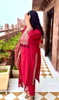 Pure Cotton Maroon Kurta Set with Ajrakh Dupatta