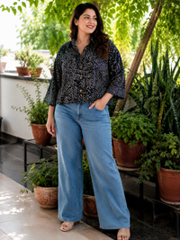 Black Hand Block Printed Loose Fit Shirt