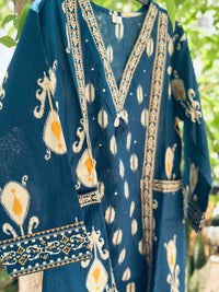 Teal Blue Cotton Kurta Set for Women