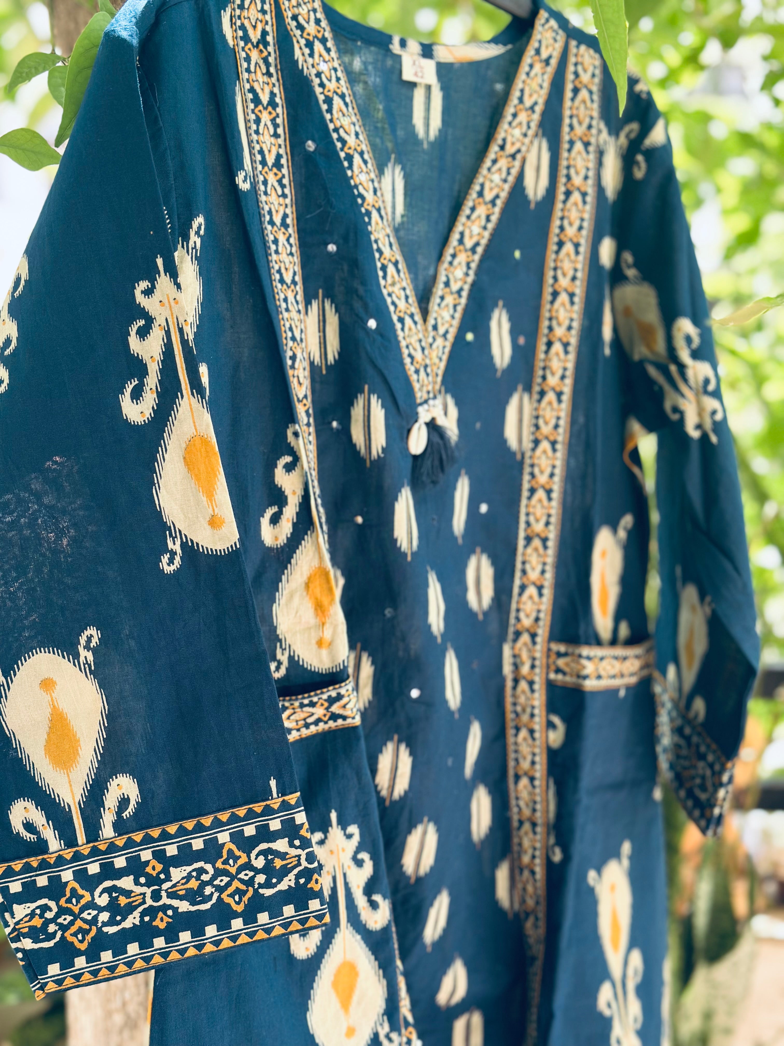 Teal Blue Cotton Kurta Set for Women