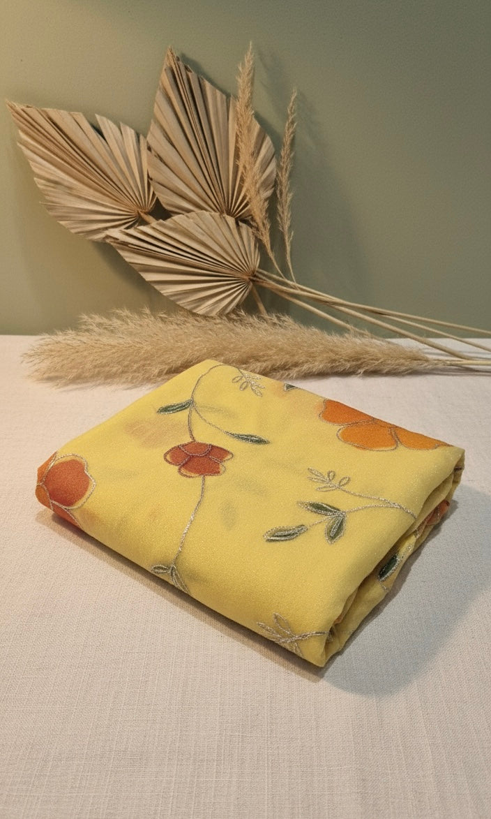 Hand Brush Painted kaccha Gota Patti Saree