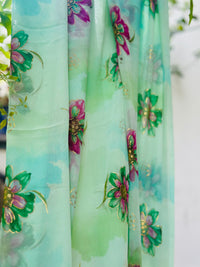Chiffon Green Floral Saree Without Blouse