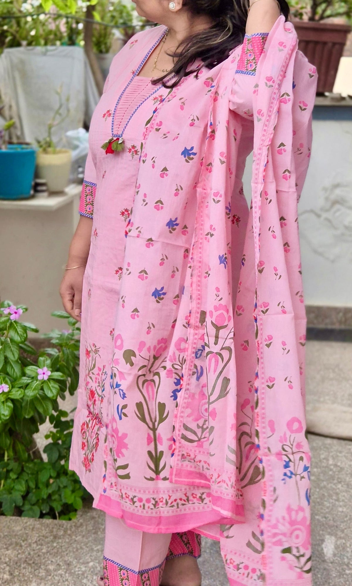 Pure cotton Handblock print A line suit set