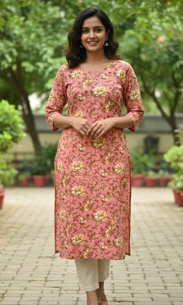 Peach Colour Pure Cotton Kurta