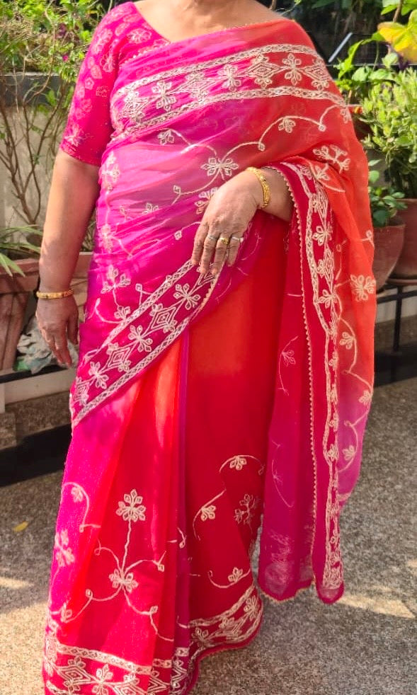 Pink Ombré Gota Patti Jaal Saree