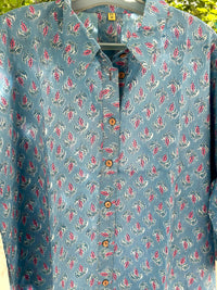 Blue Hand block Printed Loose Fit Shirt