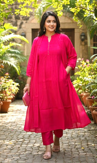 Hot Pink Kurta Set With Dupatta