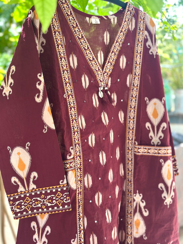 Maroon Cotton Kurta Set