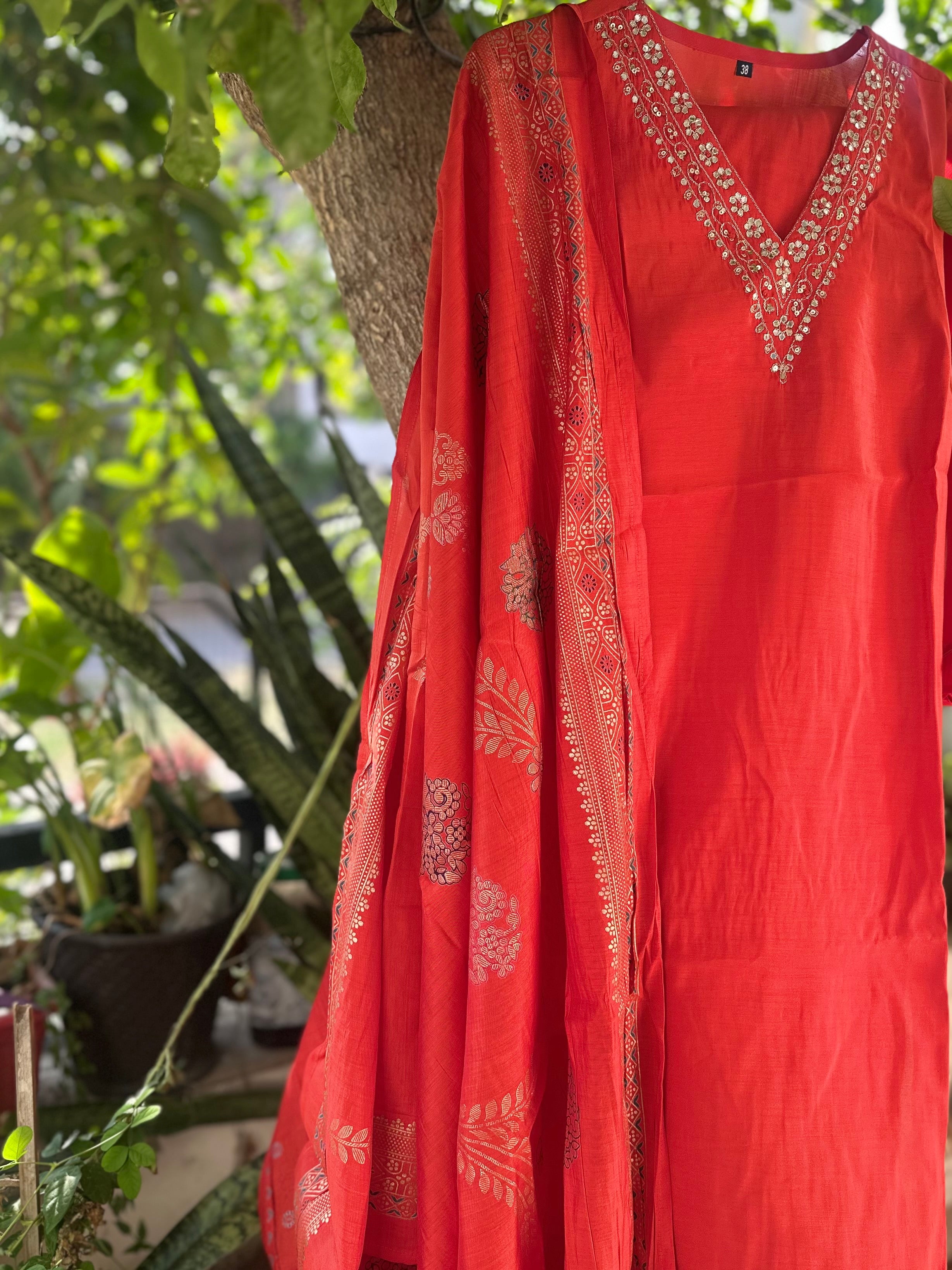 Festive Orange Kurta Set with Dupatta