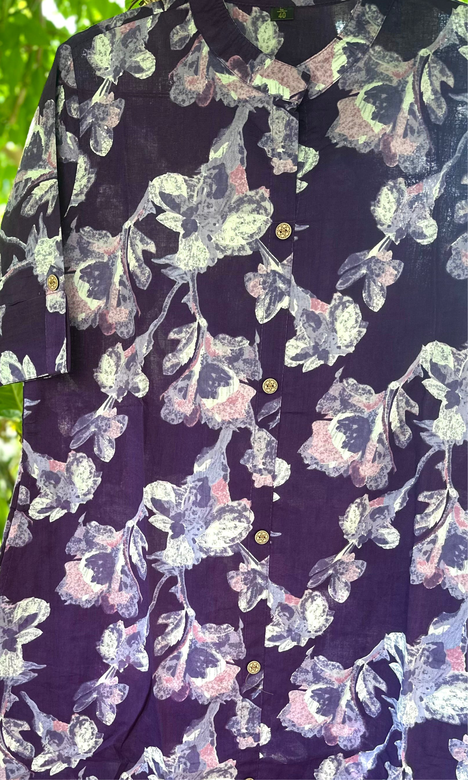 Pure Cotton Purple Floral Cord Set