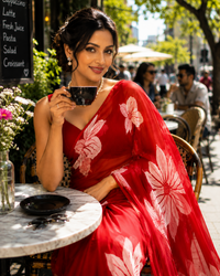 Red Chiffon Saree
