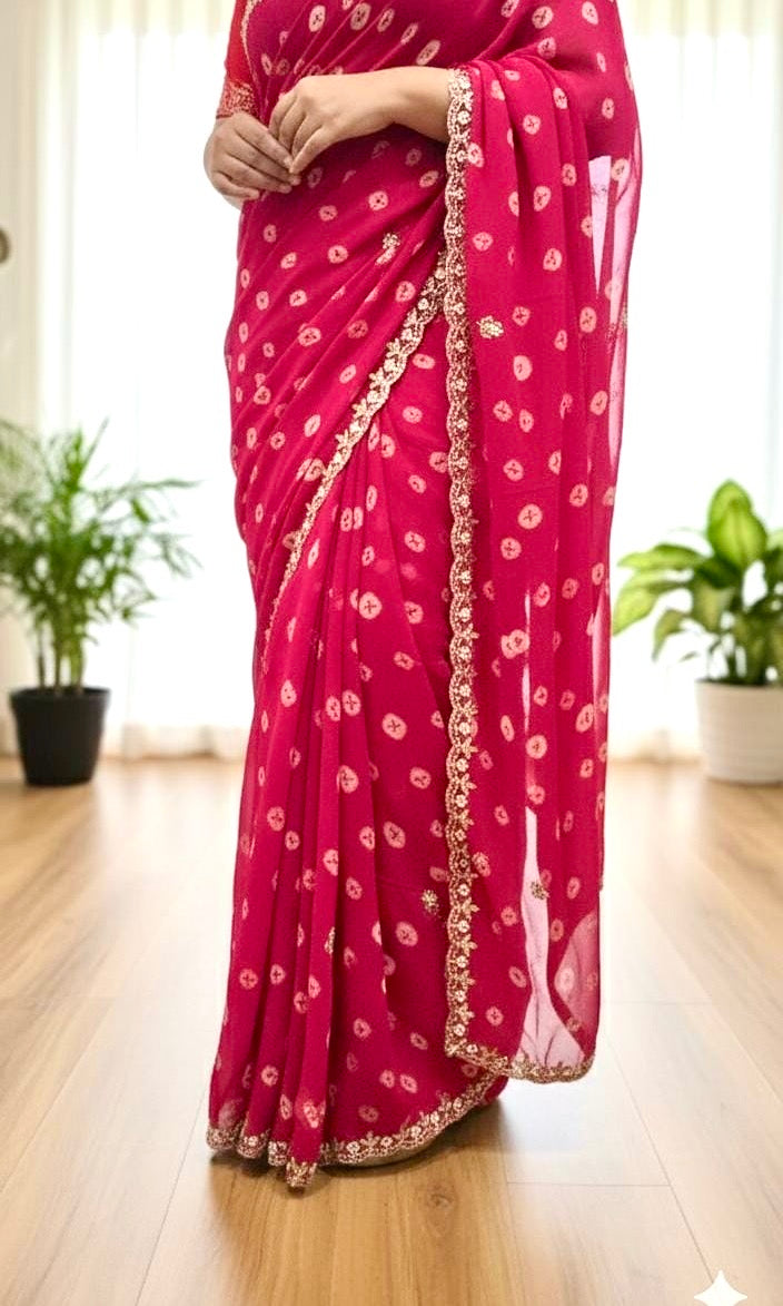 Elegant Red Bandhani Saree with Border