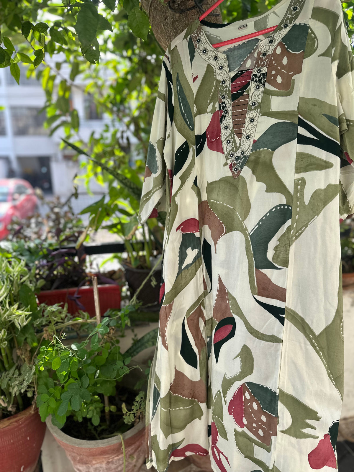 Olive Green Abstract Printed Cotton Rayon Cord Set