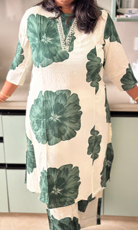Green Floral Print Viscose Kurta Pant Set
