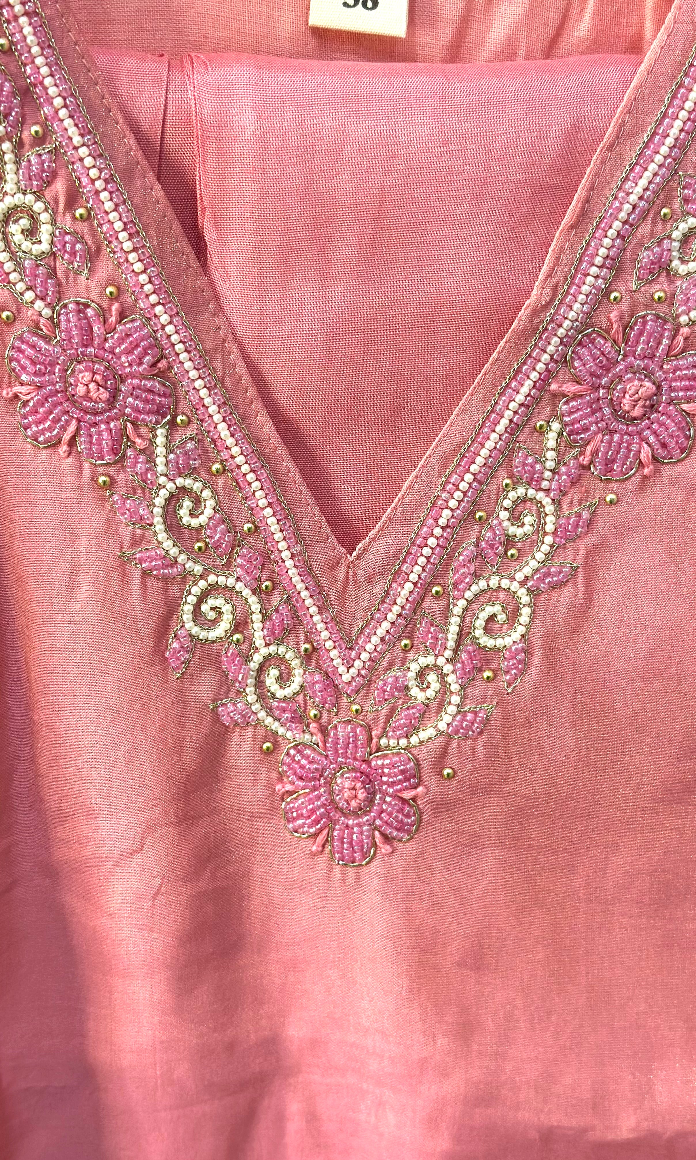 Shimmer Suit Set with Pearl V- Neck Detailing