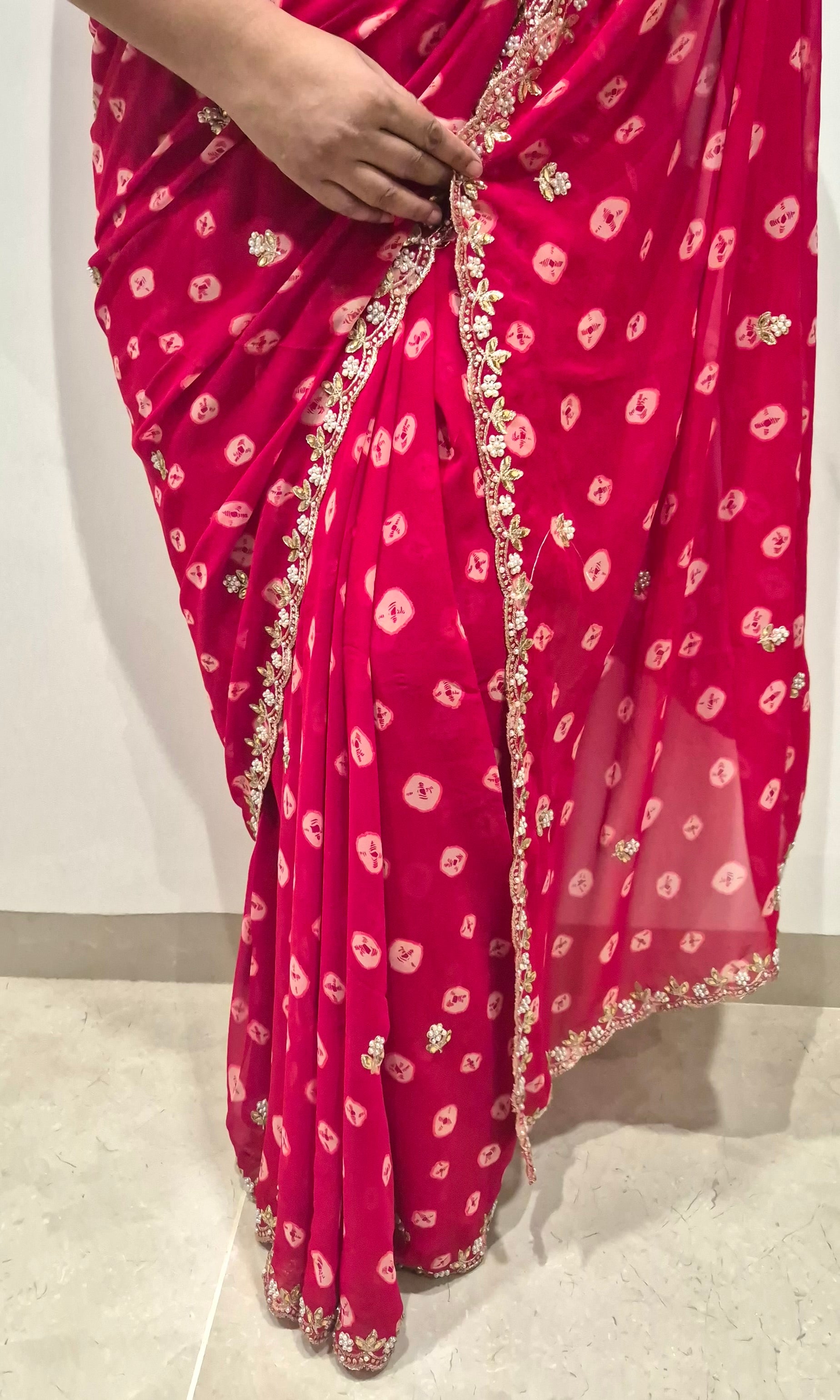 Elegant Red Bandhani Saree with Border