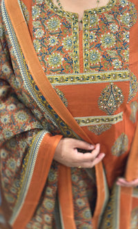 Rust Brown Printed Cotton Kurta Set with Dupatta