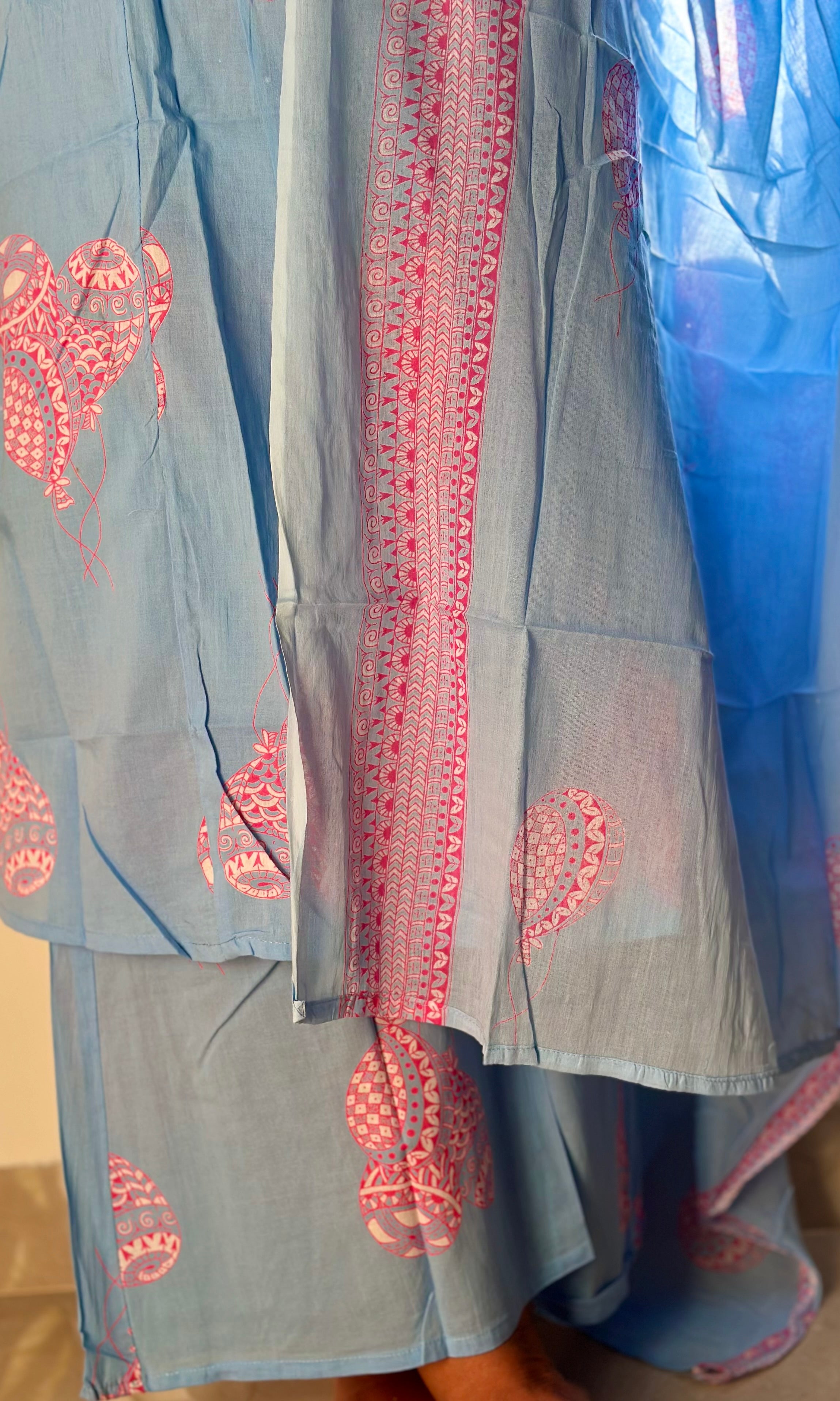 Sky Blue Printed Cotton Kurta Set with Dupatta