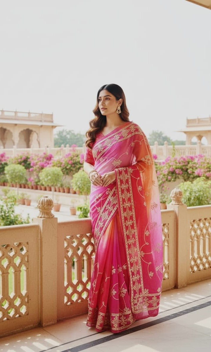 Pink Ombré Gota Patti Jaal Saree