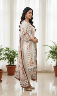 Pure Cotton Suit Set with Intricate Schiffli Work