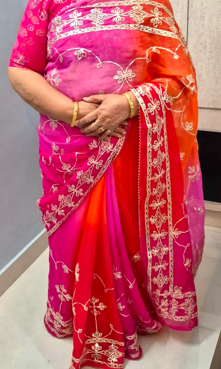 Pink Ombré Gota Patti Jaal Saree