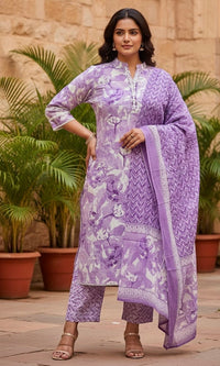 Lavender Jaipur Cotton Kurta Set with Printed Dupatta