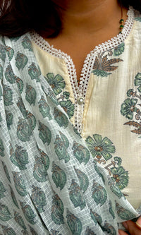 Mint Green Floral Printed Cotton Kurta Set with Dupatta