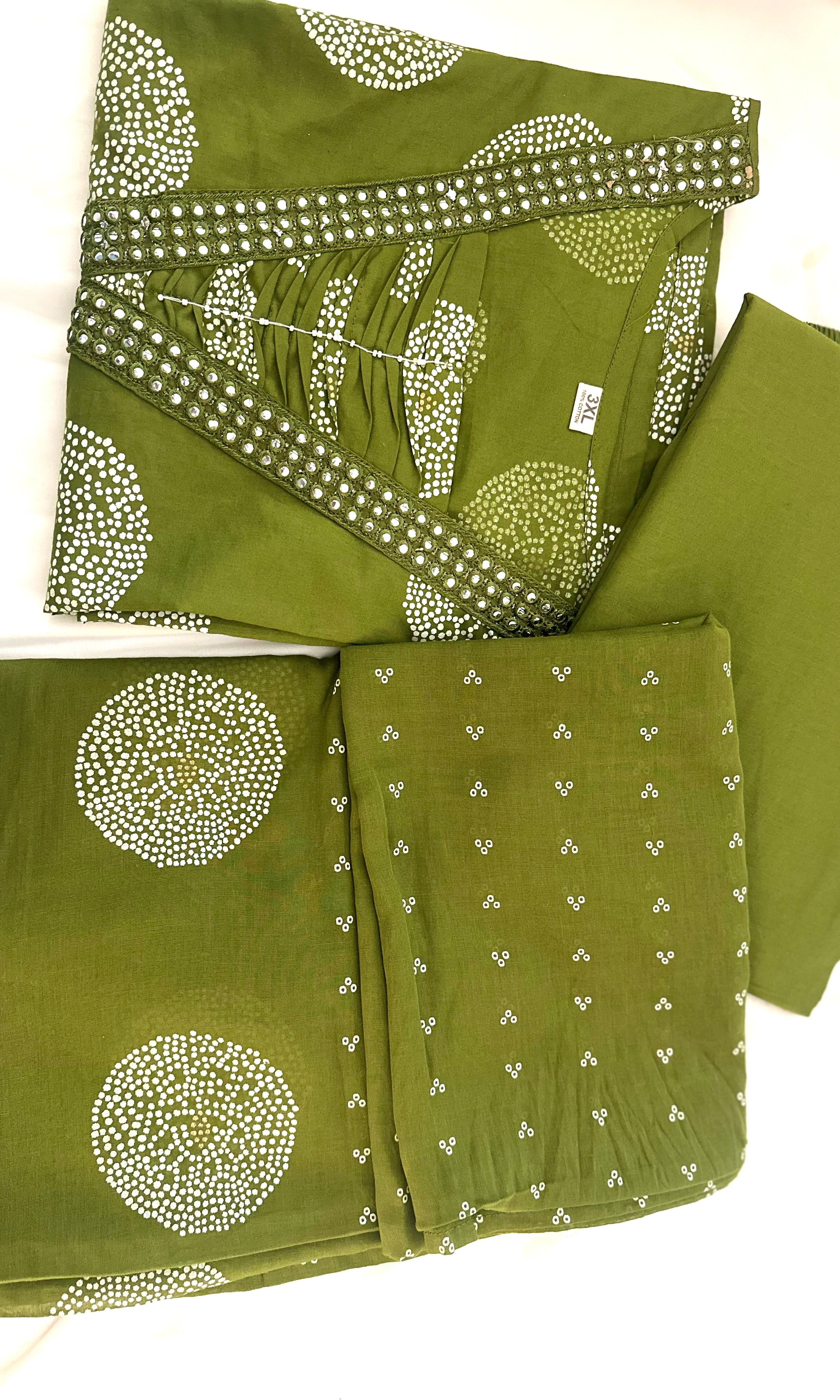 Green Mirror-Work Cotton Kurta Set