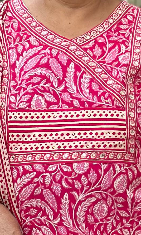Pink Jaipuri Print Pure Cotton Kurta Set