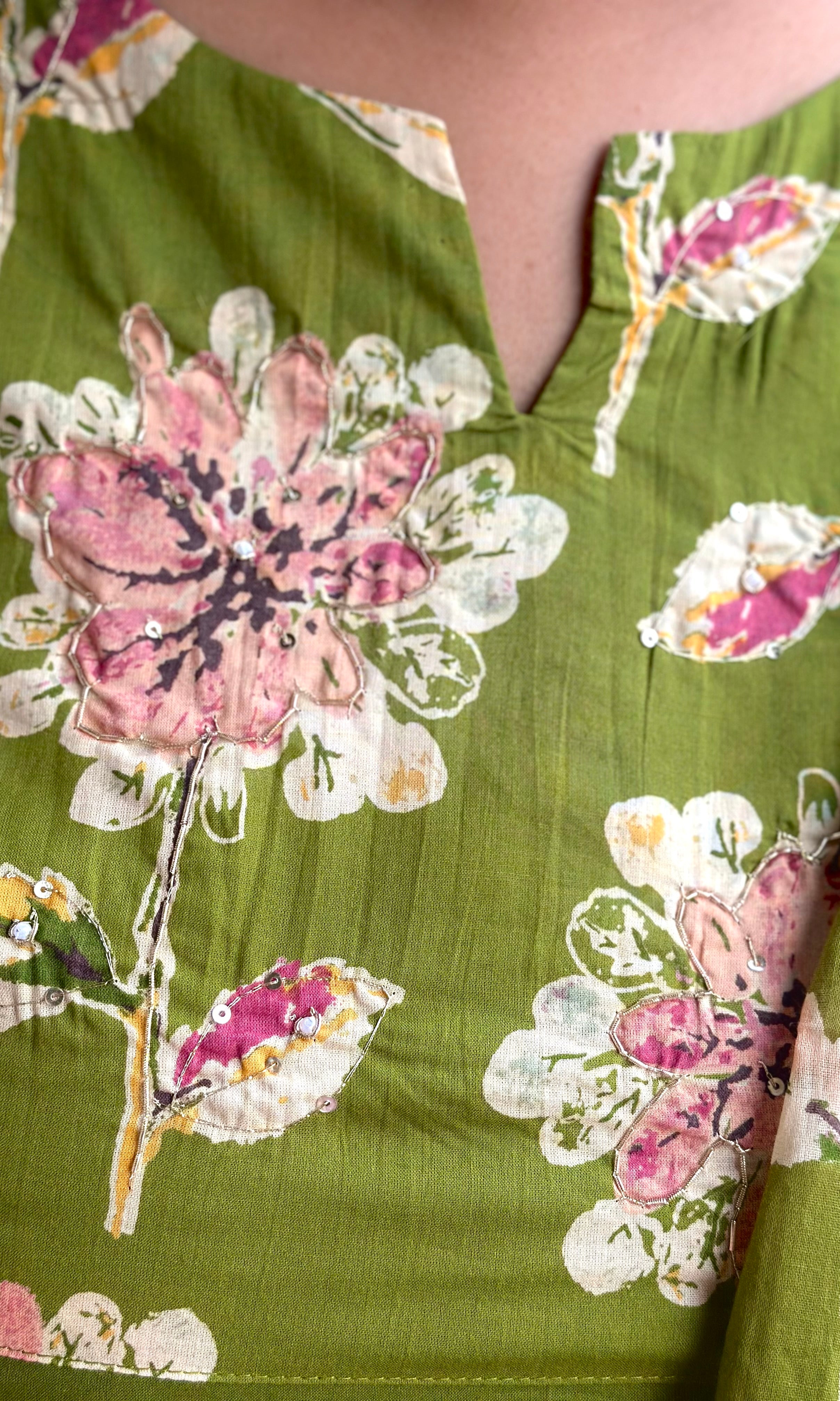 Green Floral Kurta Pant Dupatta Set