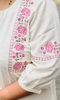 Ivory Floral Embroidered Kurta Pant Set – Subtle Elegance Edit