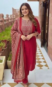 Pure Cotton Maroon Kurta Set with Ajrakh Dupatta