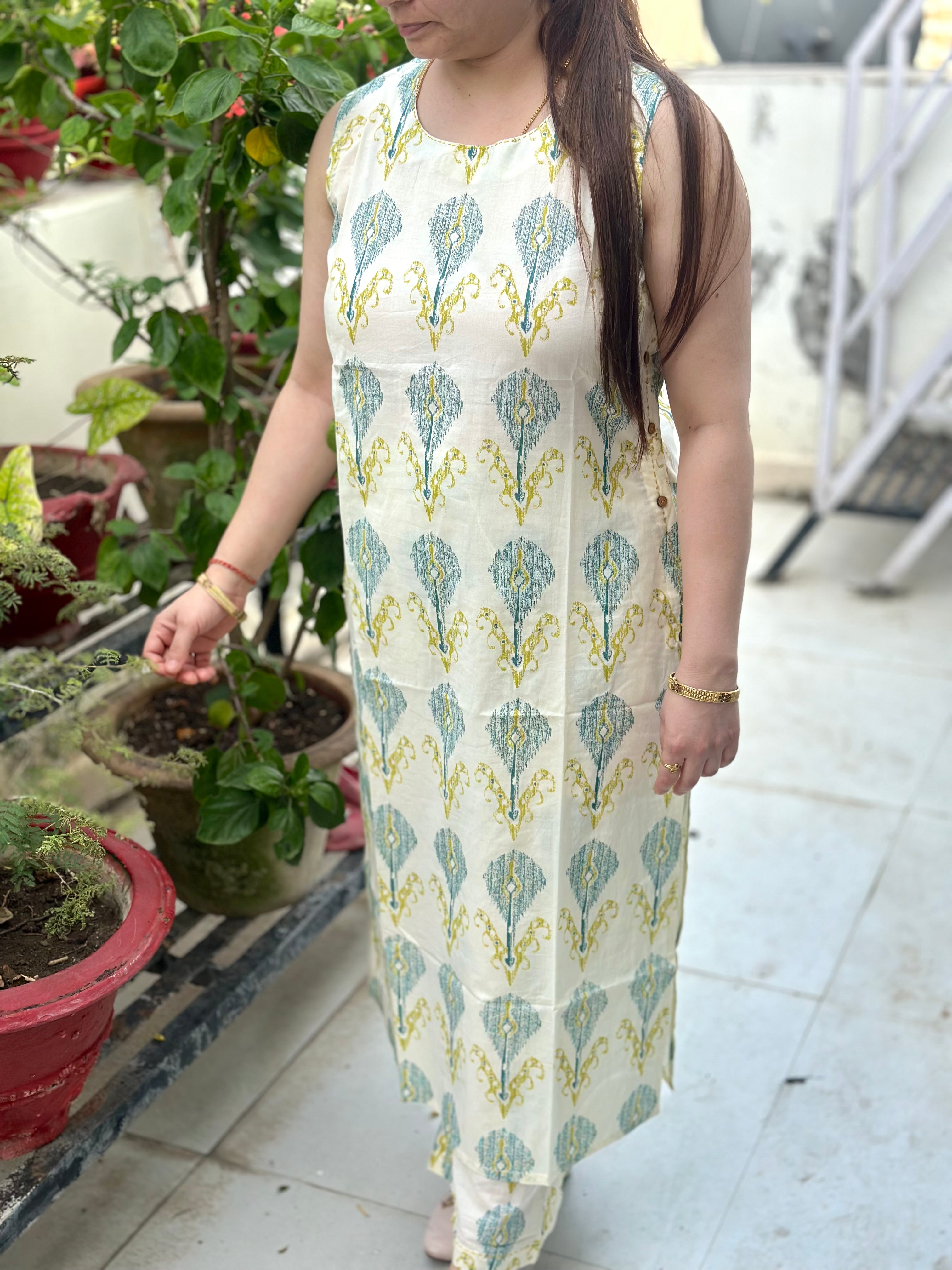 Elegant Printed Cotton Kurta Pant Set